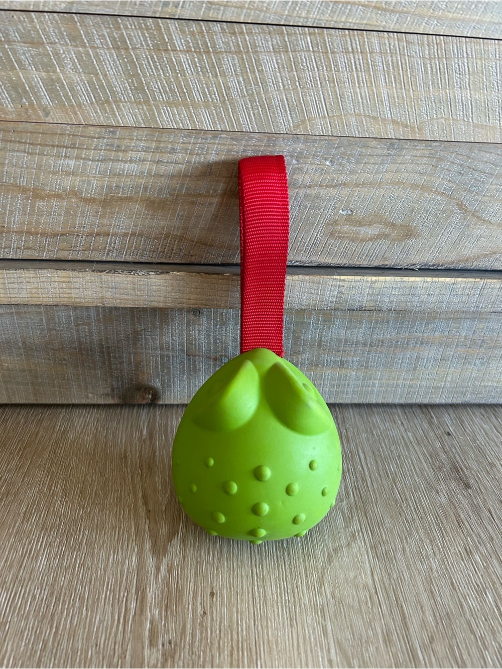 BARKBOX SUPER CHEWER Green Textured Toad Large Dog Tug Toy with Red Nylon Handle